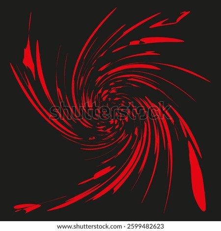Red spiral shape. Abstract swirl motion. Twisted dynamic pattern. Dark background contrast.