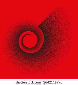 Red spiral shape. Circular dotted texture. Abstract swirl motion. Vector dynamic element.