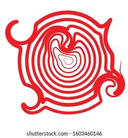 Red spiral swirl design element, isolated on white, vector sign symbol circle