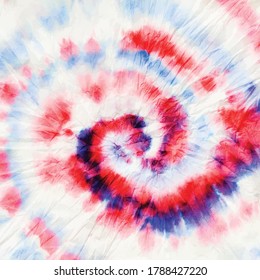 Red Spiral Tie Dye. Hippie Spiral Flag. Brush Red Texture. Colorful Dyed Circle Flag. Blue Swirl Watercolor. Spiral Dirty Hippie. Circle Colorful France. Vector Dyed Print. Vector Old Background