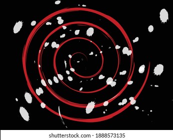 Espiral roja con parche blanco aislado en negro. El entorno exterior es artístico y fácil de disfrutar para la audiencia.