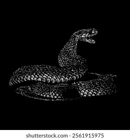 red spitting cobra hand drawing vector isolated on black background.