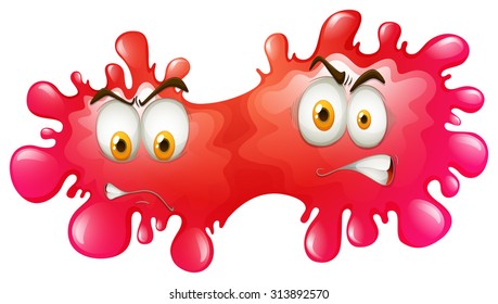 Red splash with angry faces illustration