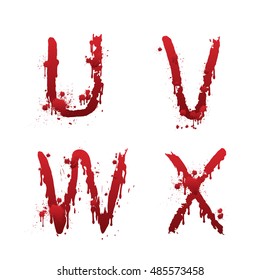 red splash  blood letter set on white background
