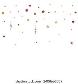 Red Splash Effect Vector White Background. Happy Serpentine Postcard. Golden Shine Transparent Design. Sparkle Festive Backdrop.
