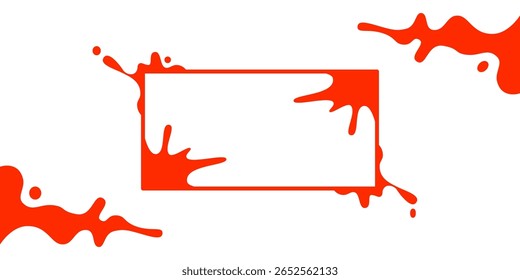 Marco rojo de la salpicadura en el fondo blanco. Un diseño de marco rectangular audaz y dinámico con Elementos rojos vivos sobre un fondo blanco limpio.