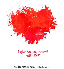 Red splash heart. Vector illustration. Greeting card.
