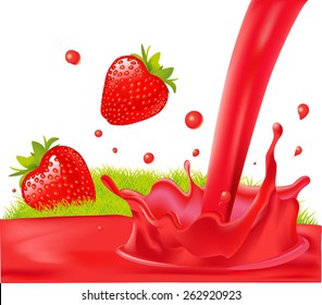 red splash of strawberry juice - vector illustration isolated on white background