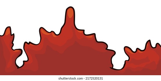 Red splatters like ketchup, paint or blood in the bottom part of the design, isolated over white background.