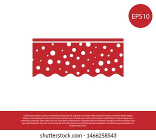 Red Sponge with bubbles icon isolated on white background. Wisp of bast for washing dishes. Cleaning service logo.  Vector Illustration