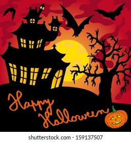 Red spooky house 01 - vector illustration.