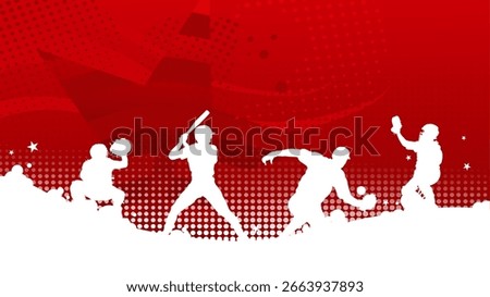 Red sport baseball background banner with player silhouettes and copy space