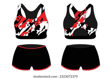 red Sport Bra, front and back view Standard Uniform design Vector illustration