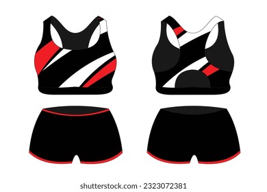 red Sport Bra, front and back view Standard Uniform design Vector illustration