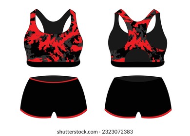 red Sport Bra, front and back view Standard Uniform design Vector illustration