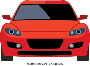 Red sport car front view. Cartoon auto icon