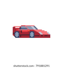  Vehículo deportivo rojo. Sprite de 8 bits. Diseño adhesivo. Ilustración vectorial aislada.