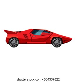 Red sport car side view icon. illustration of red sport car side view vector icon for web