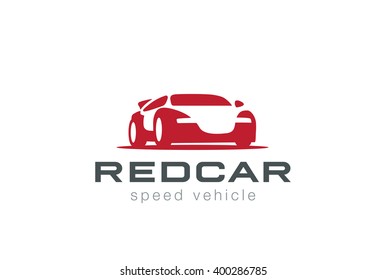 Red Sport Car silhouette Logo design vector template Negative space style.
Race automotive vehicle Logotype concept icon.