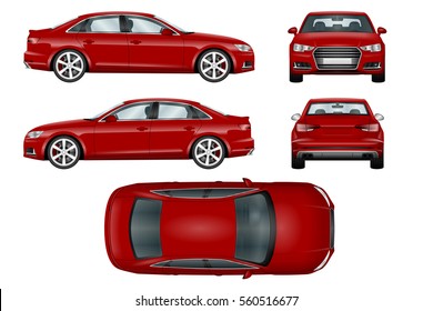 Red sport car vector template. The ability to easily change the color. All sides in groups on separate layers. View from side, back, front and top.