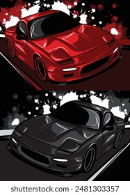 Red sport cars of an abstract background