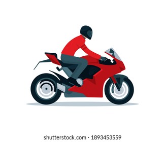 Red Sport motorcycle and rider in simple graphic isolated on white background vector illustration