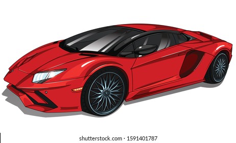 Red sport powerful  Lamborghini car  . Vector detailed layered editable illustration of muscle car  . Automobile isolated on white background .