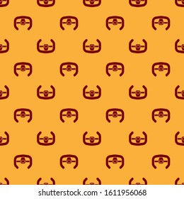 Red Sport steering wheel icon isolated seamless pattern on brown background. Car wheel icon.  Vector Illustration