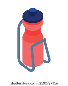 Red sport water flask bottle in holder isometric icon vector illustration