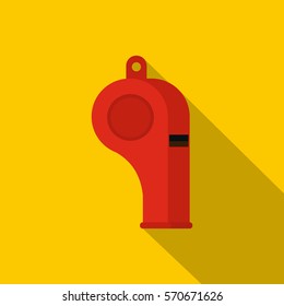 Red sport whistle icon. Flat illustration of red sport whistle vector icon for web   on yellow background
