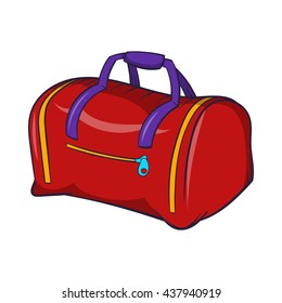 Red sports bag icon, cartoon style