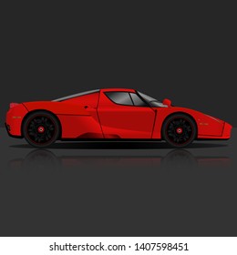 Red sports car with black wheels