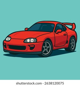 Red Sports Car Cartoon Style Vector Illustration