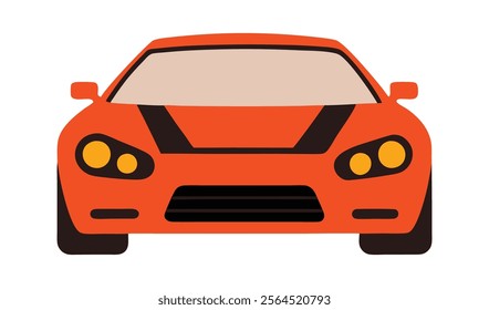 Red Sports car front view illustration. Front side car graphic icon design. Sleek automobile vector image.