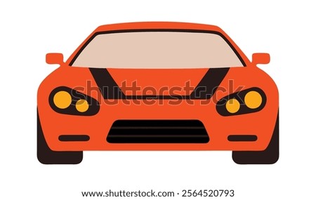 Red Sports car front view illustration. Front side car graphic icon design. Sleek automobile vector image.