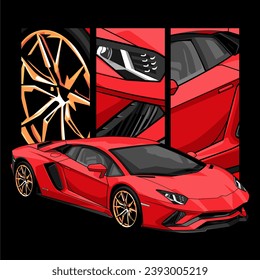 Red sports car illustration design for cool t-shirt design