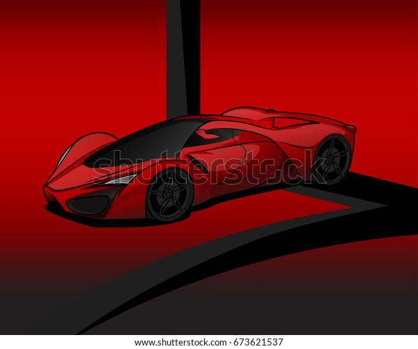 Red
sports car vector illustration on red
background