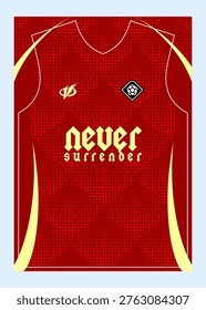 Red sports jersey with never surrender text