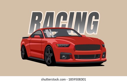 coche de músculo deportivo rojo Ilustración vectorial para pegatinas, afiche