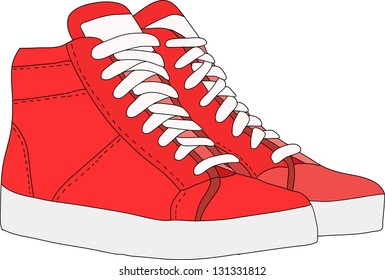 red sports shoes