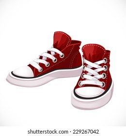 Red sports sneakers with white laces 