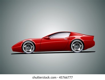 Red Sportscar (grey Background), Vector Illustration, Original Design