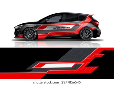 Red Sporty Car wrap livery design for hatchback with printable file below