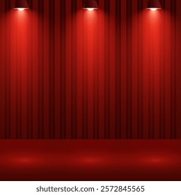 Red Spotlight Background With Dark Background. Beauty product and Fashion Product Light. Space for selling products on the website. Empty room with spotlight effect.