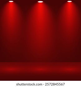 Red Spotlight Background With Dark Background. Beauty product and Fashion Product Light. Space for selling products on the website. Empty room with spotlight effect.