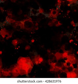 Red spots flickering in the dark. Abstract seamless spotted pattern of polygons. Vector. Mix random. Transparency. Overlay. Overlapping. Watercolor effect and blur.