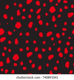 red spots on a black background, point, spotted background.Modern stylish texture. Freehand drawing vector seamless pattern.
