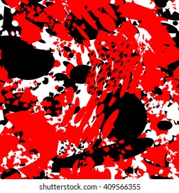 Red spots on black and white. Seamless abstract background