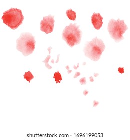 Manchas rojas, textura acuarela. Seguimiento, pasos 10, elementos vectoriales aislados.