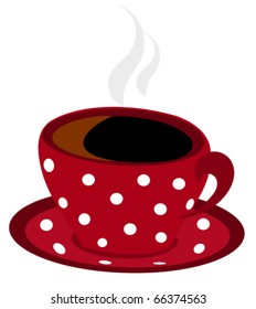 Red spotted Christmas steaming cup of coffee isolated